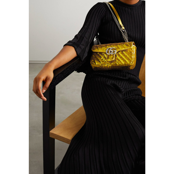 NEW! GUCCI MARMONT METALLIC SEQUIN GOLD  GG CROSSBODY BAG PURSE AUTHENTIC - Picture 4 of 15